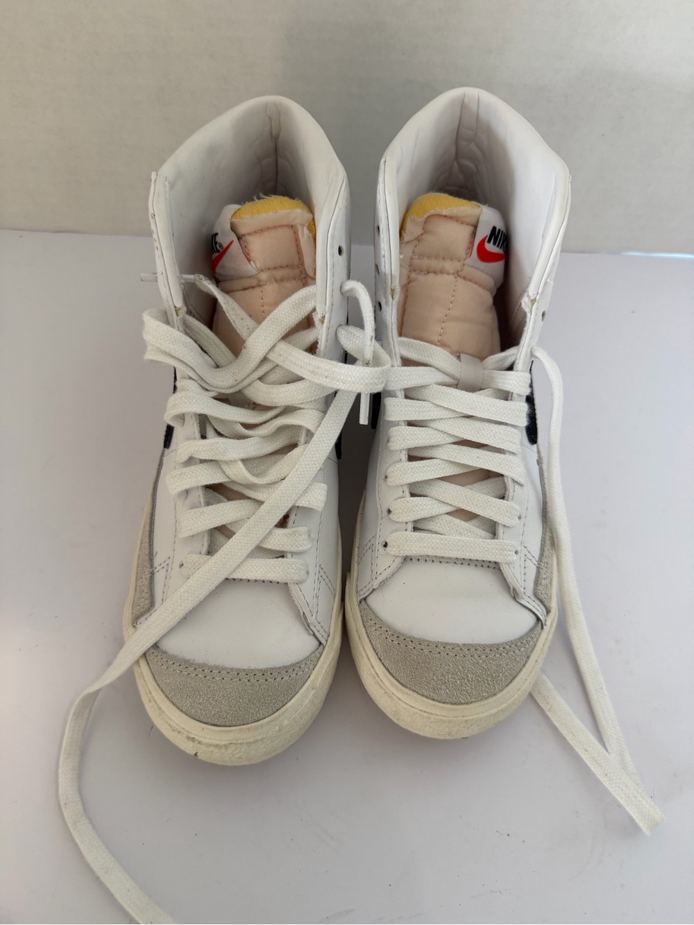 Nike White High-Top Sneakers with Cream Suede & Black Swoosh
